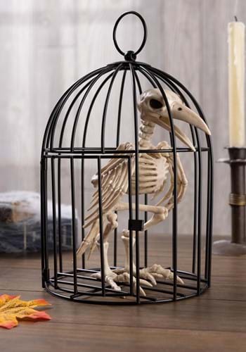 9.5-Inch Skeleton Raven in Cage