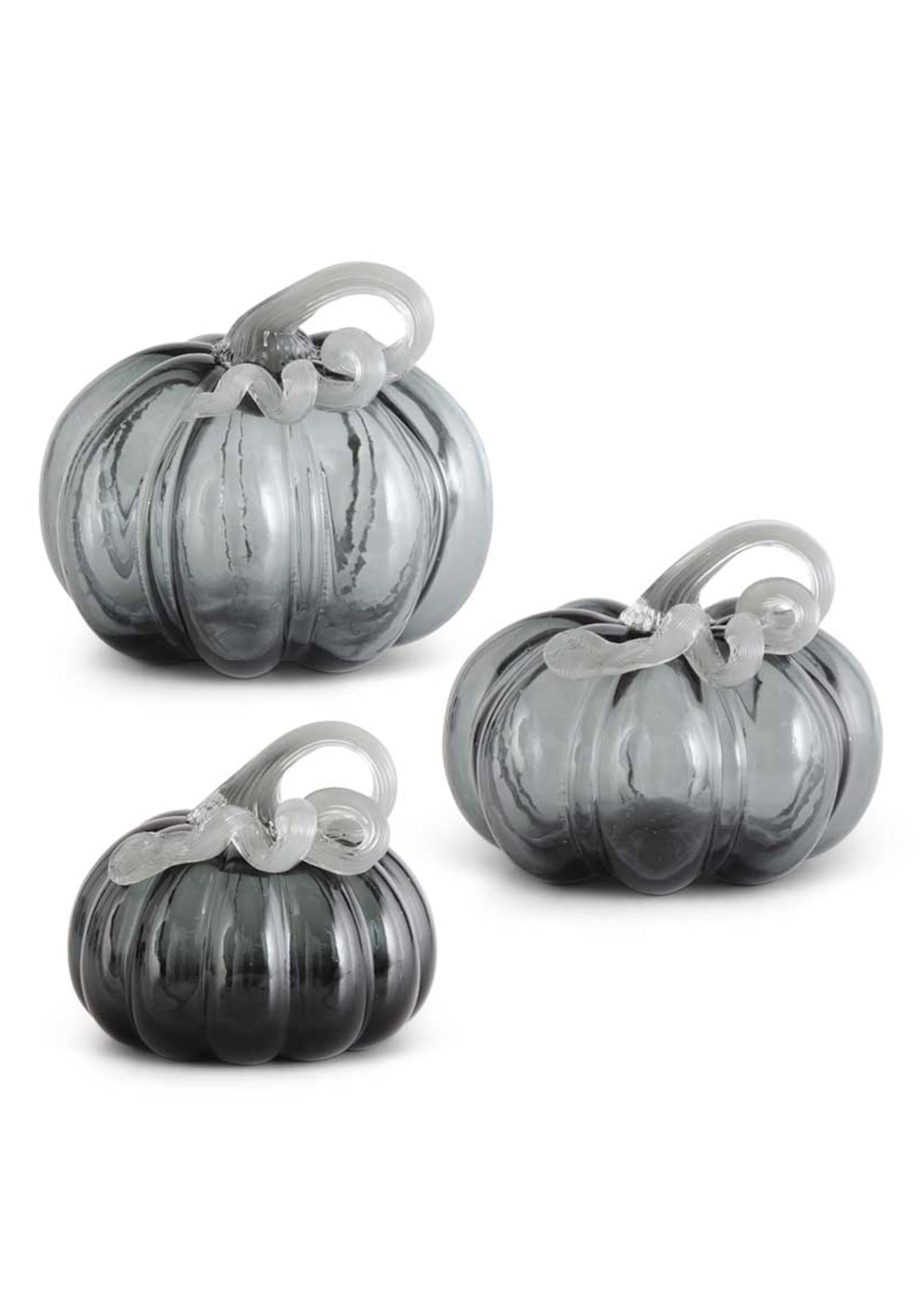 Set Of 3 Gray Glass Pumpkins Prop , Pumpkin Decorations