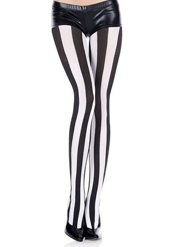 Womens Black and White Striped Tights