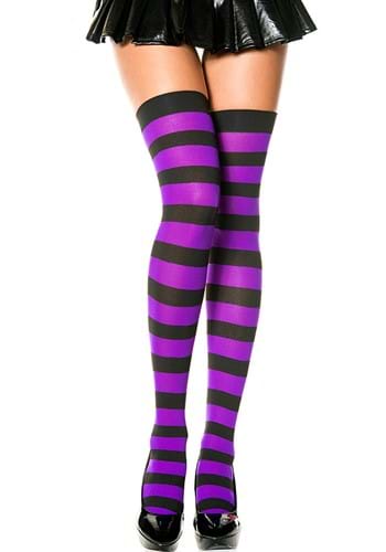Black and Purple Striped Thigh High Tights