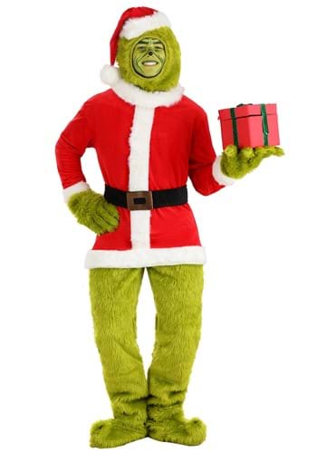 Click Here to buy The Grinch Santa Open Face Adult Costume from HalloweenCostumes, CDN Funds & Shipping
