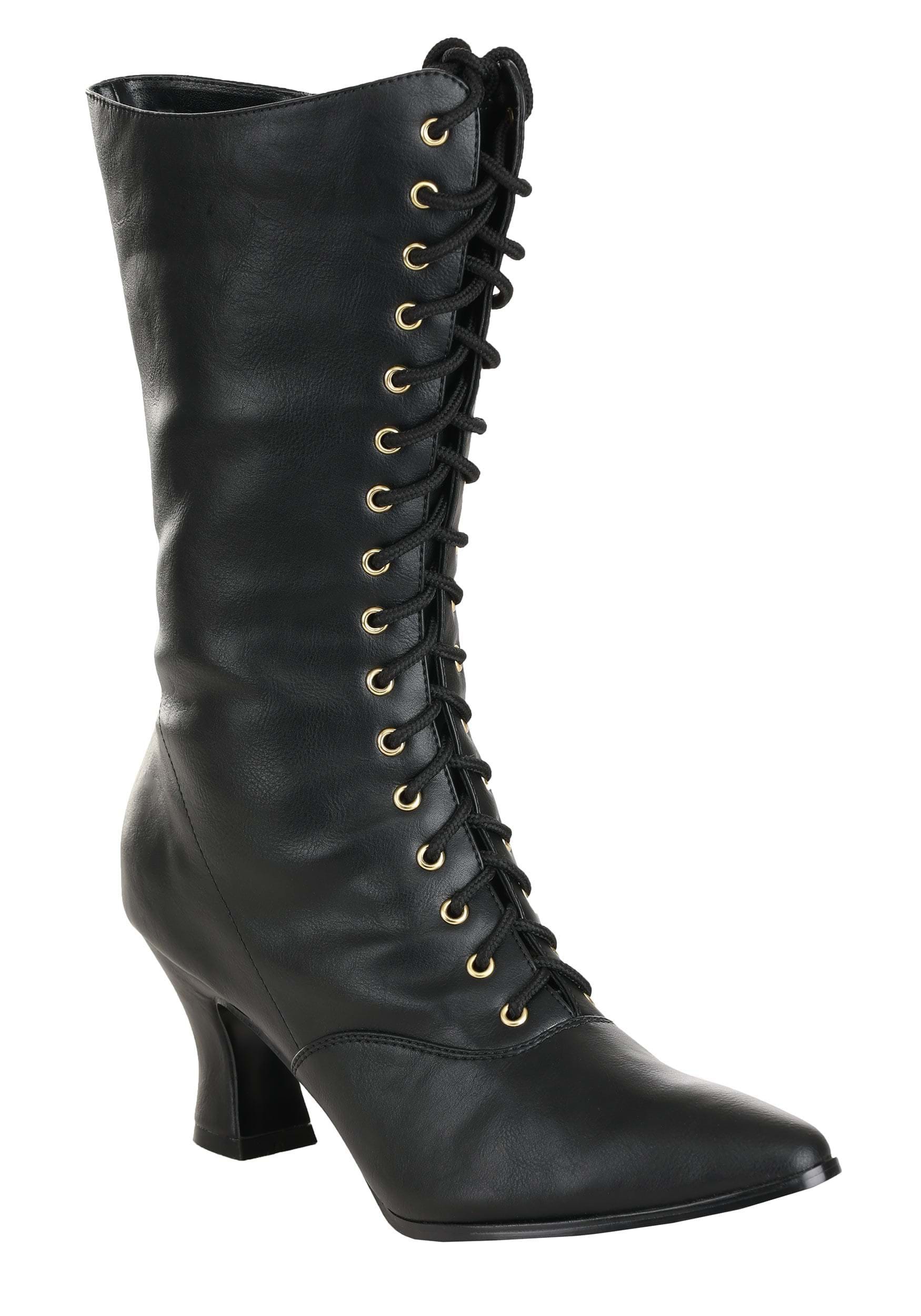 Edwardian Shoes & Boots | Titanic Shoes Womens Victorian Black Costume Heeled Boots  Victorian Accessories $69.99 AT vintagedancer.com