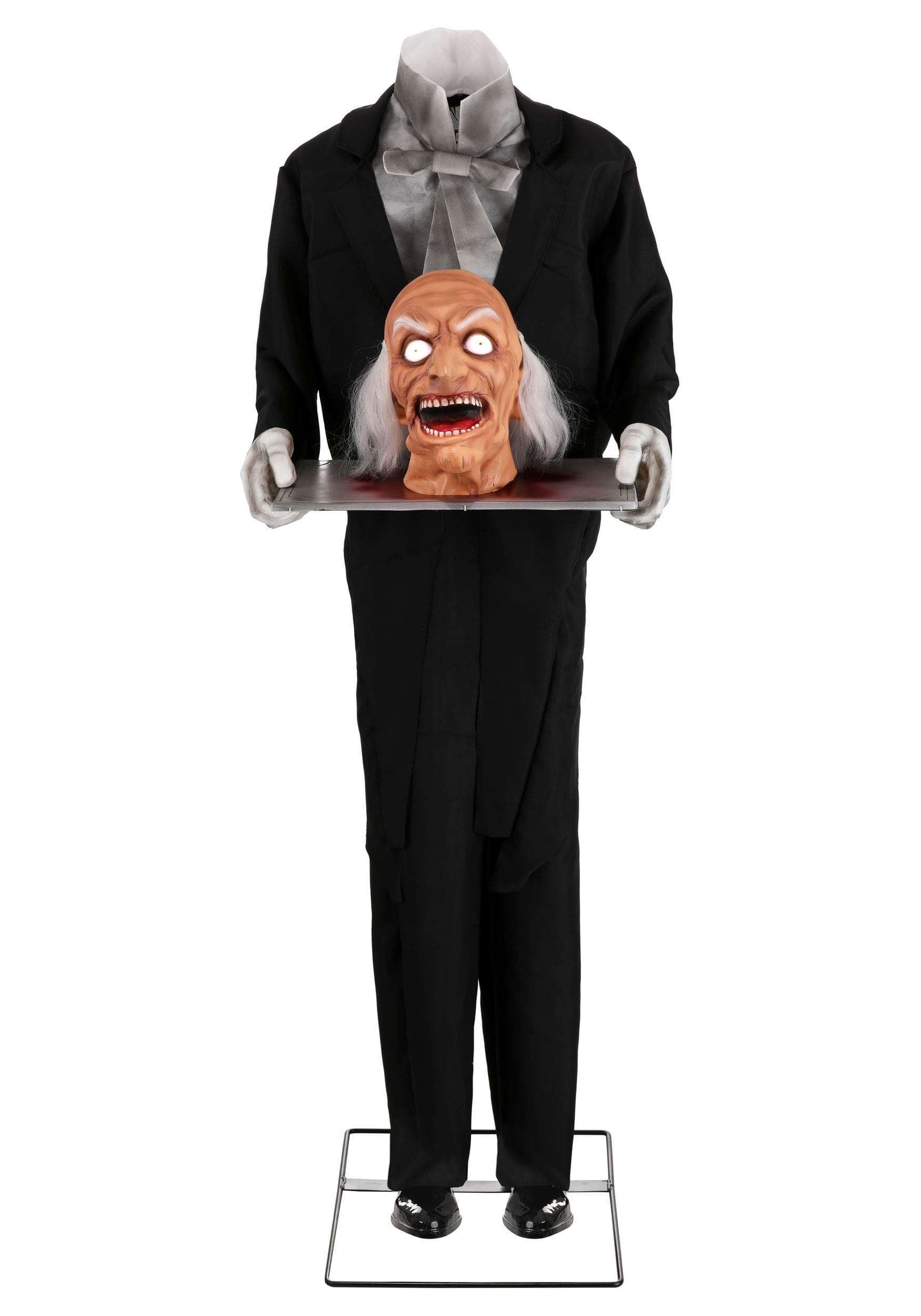 5FT Animated Head On A Platter Butler Prop , Scary Decorations