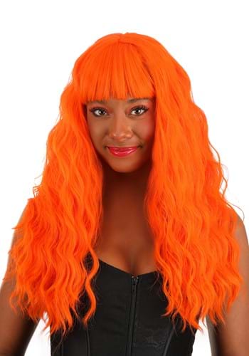 Fiery Orange Long Wavy Womens Wig