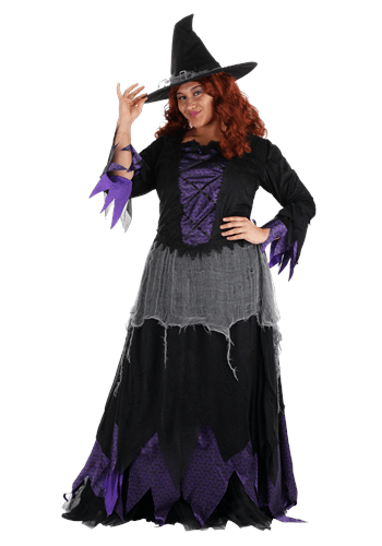 Click Here to buy Plus Size Womens Midnight Purple Witch Costume from HalloweenCostumes, CDN Funds & Shipping