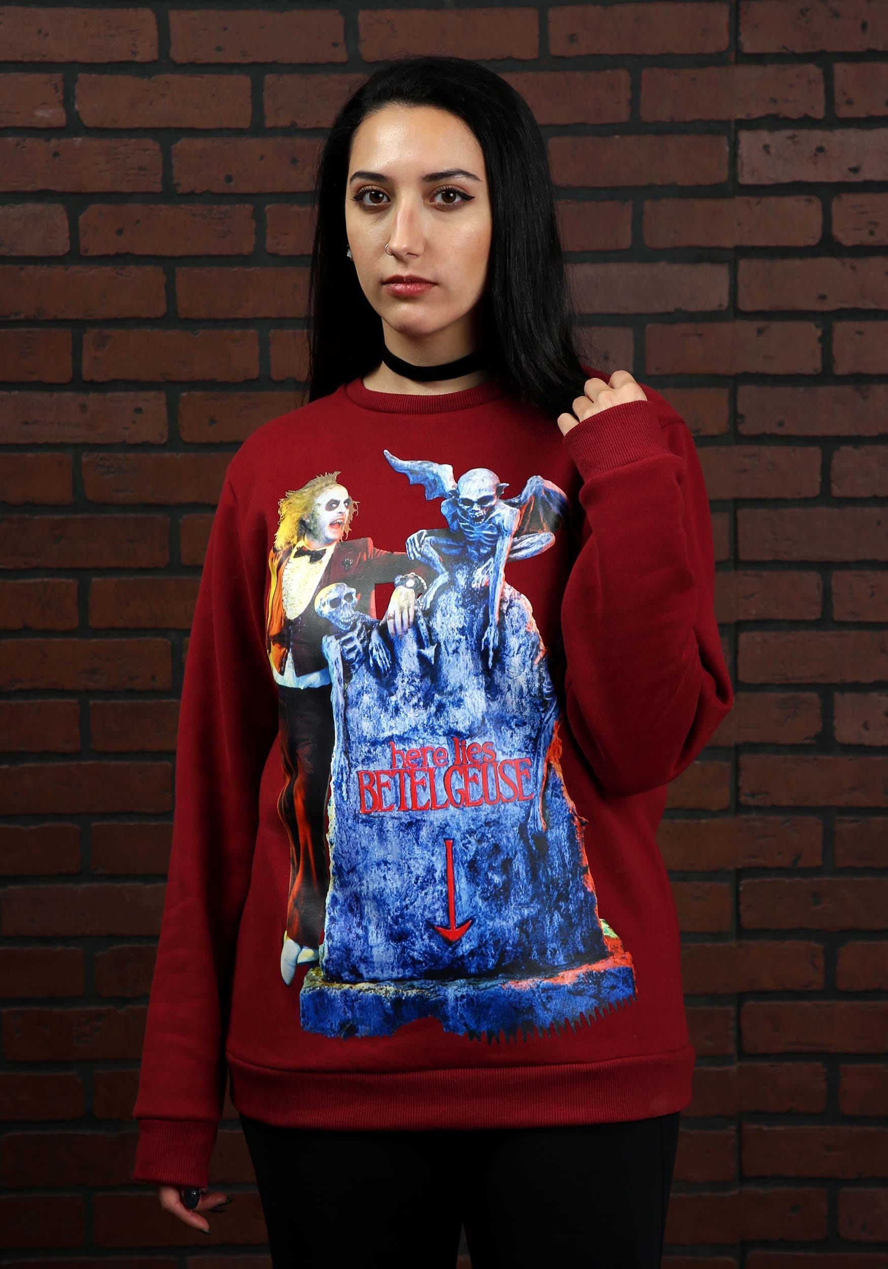 Cakeworthy Beetlejuice Tombstone Crew Neck Sweater For Adults