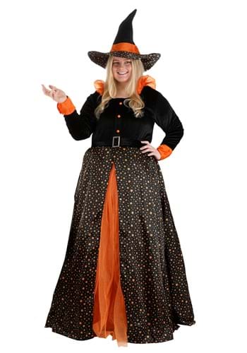 Click Here to buy Plus Size Sparkling Orange Witch Womens Costume from HalloweenCostumes, CDN Funds & Shipping