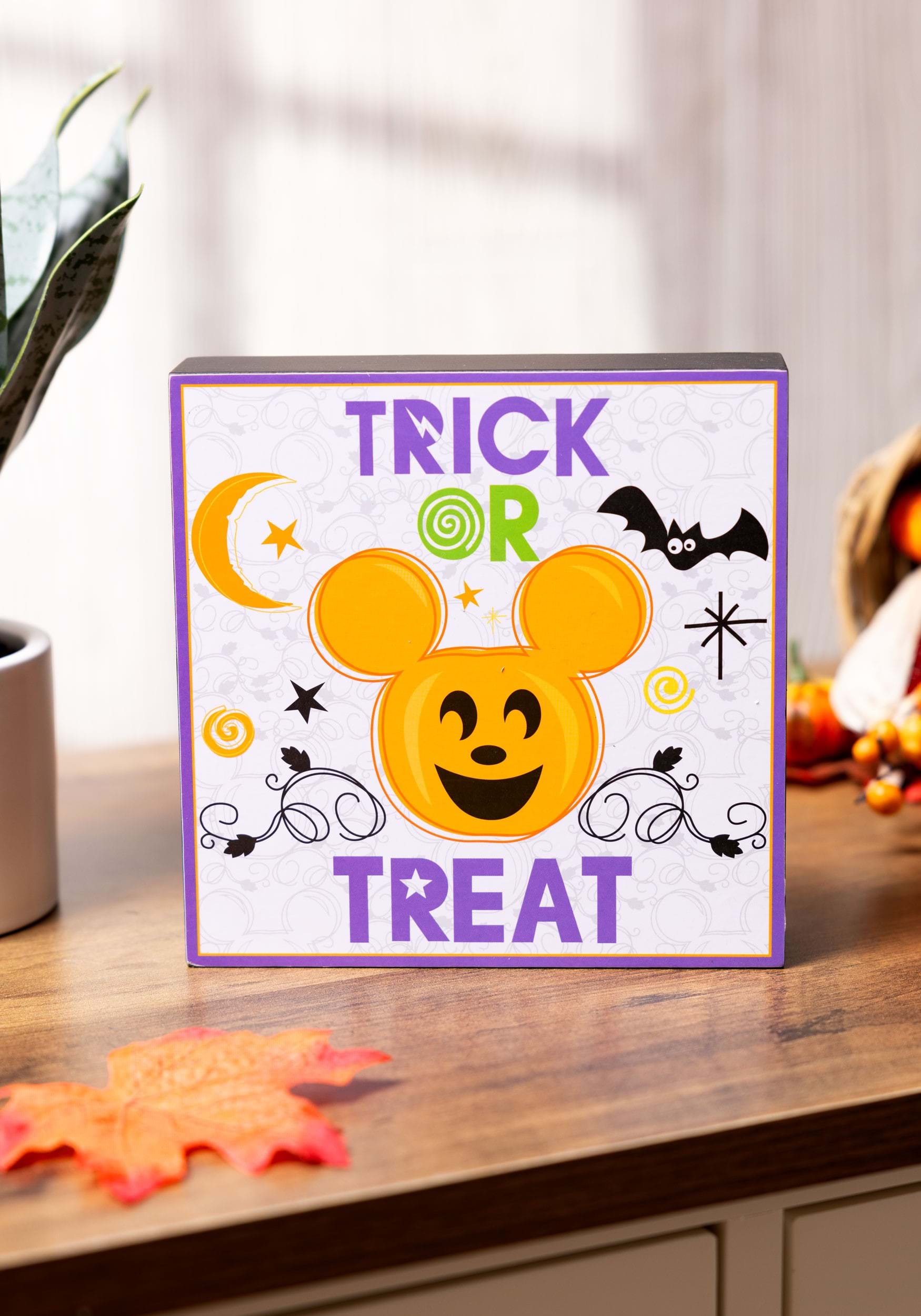 Disney Halloween Mickey Mouse Pumpkin Trick Or Treat Wood Box Sign