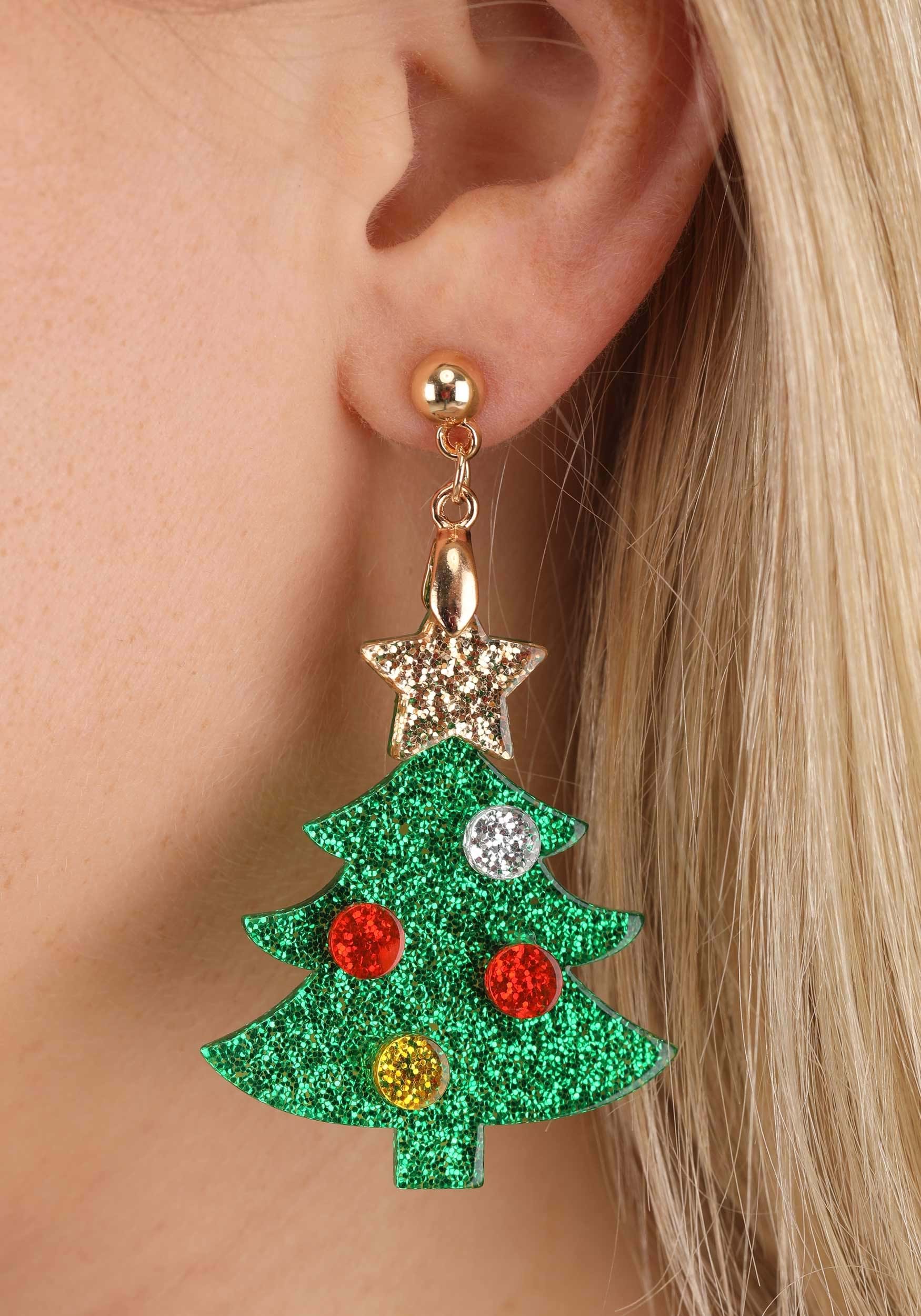 Lucite Christmas Tree Glitter Earrings