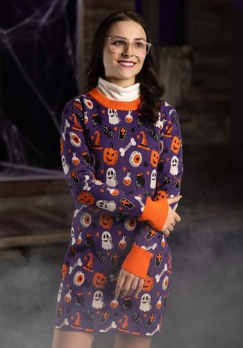 Adult Spooky Smiles Halloween Sweater Dress Main