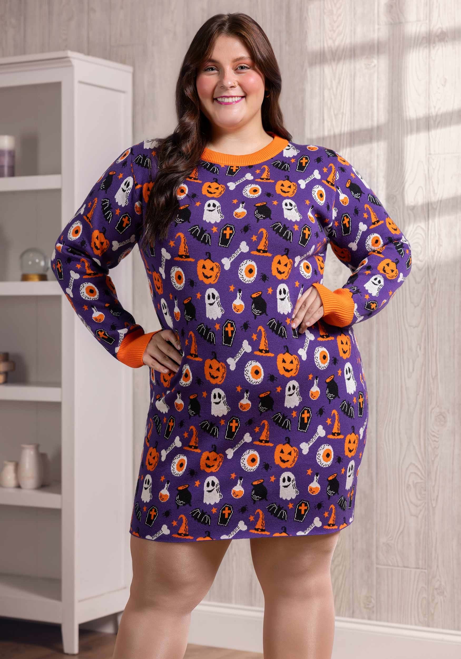 Spooky Smiles Halloween Adult Sweater Dress , Made By Us Exclusive