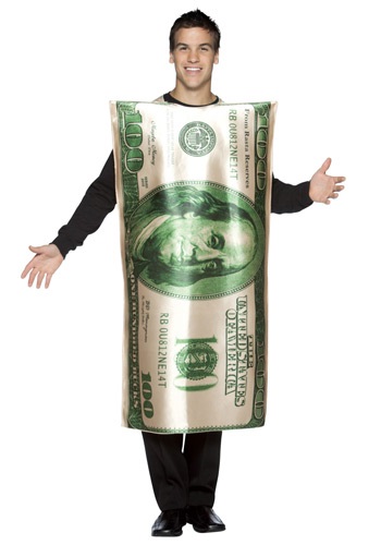 Click Here to buy 100 Dollar Bill Mens Costume from HalloweenCostumes, CDN Funds & Shipping