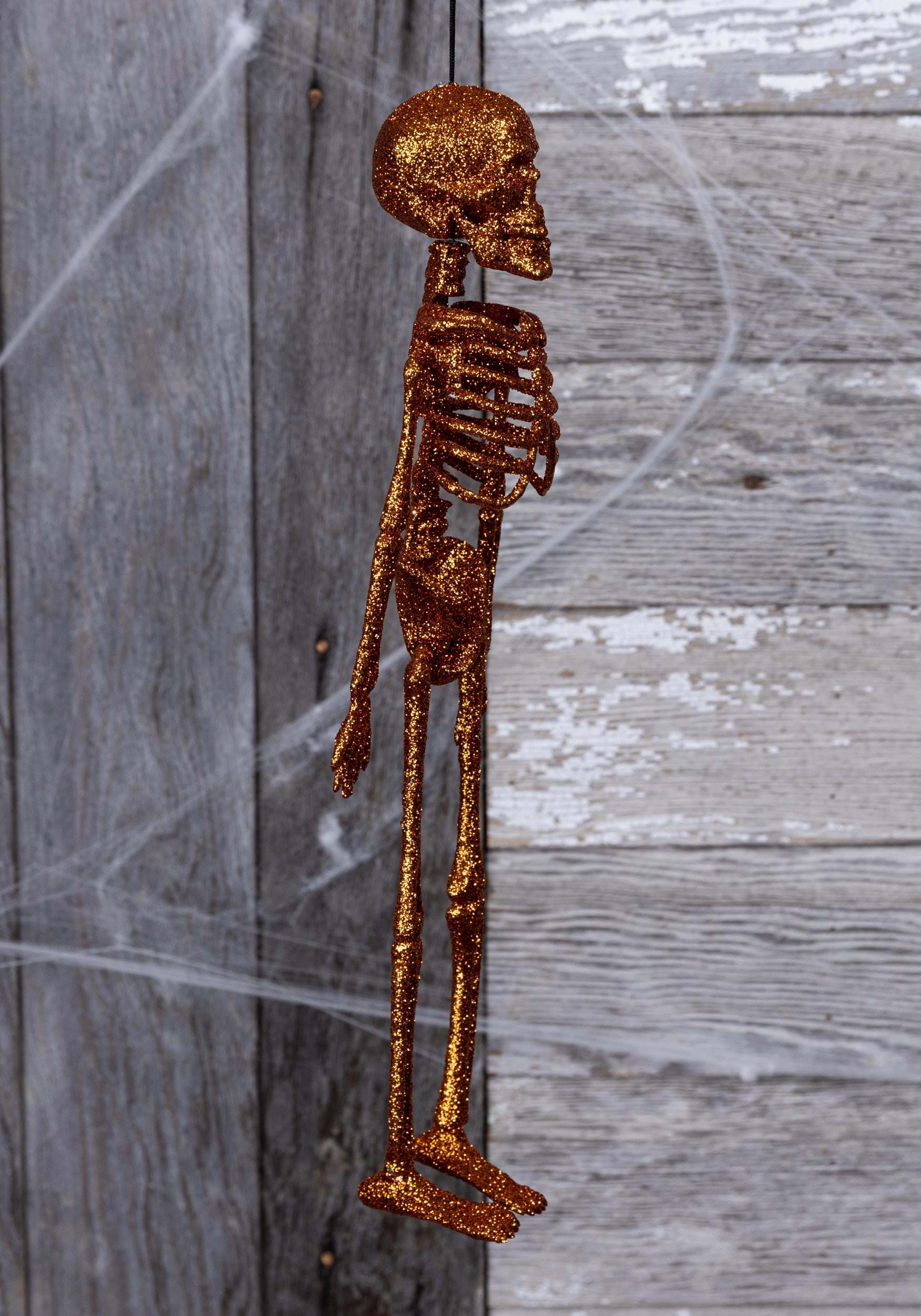16 Glittering Orange Skeleton Halloween Prop , Mini Skeletons