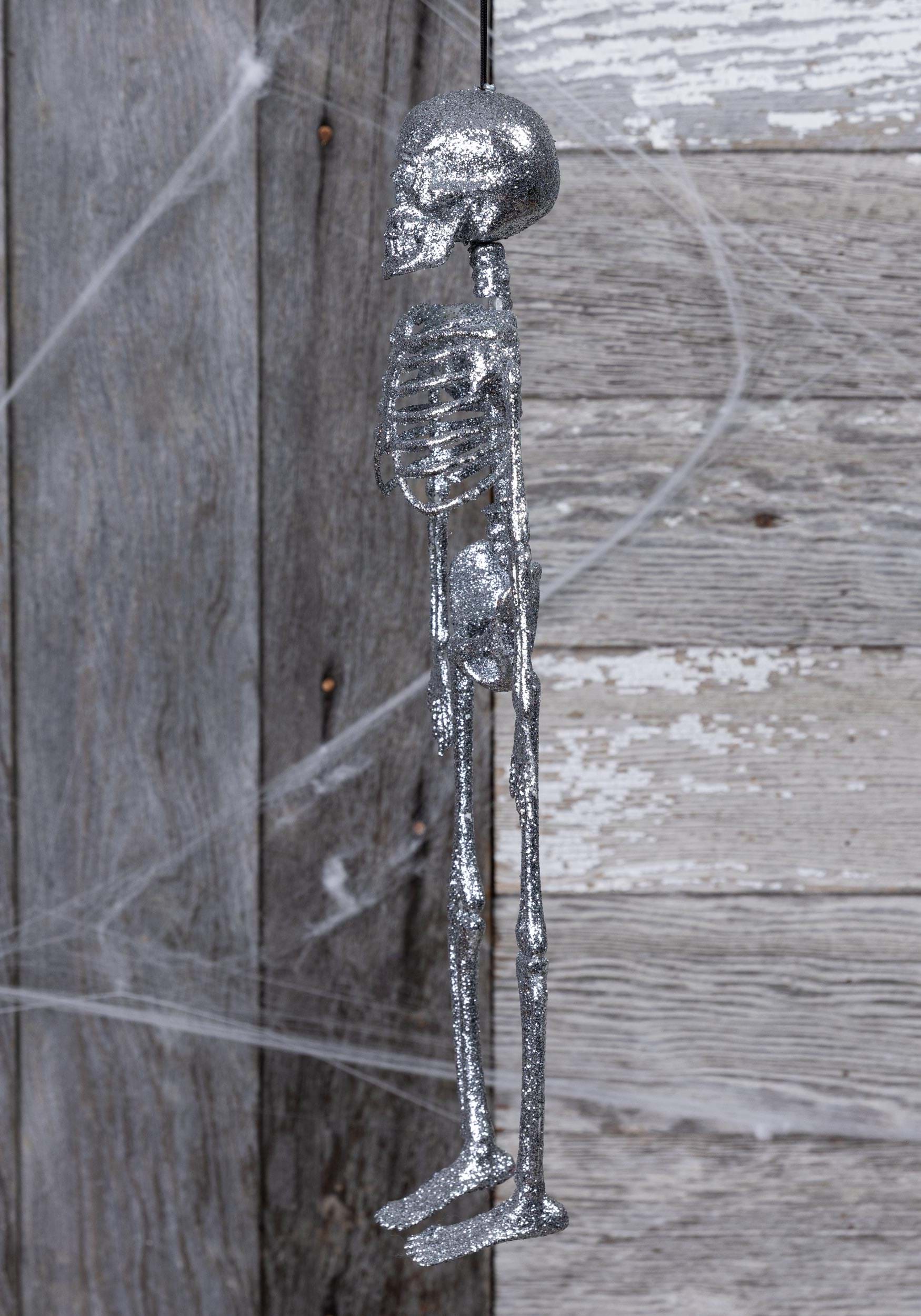 16 Silver Glitter Skeleton Halloween Prop , Mini Skeletons