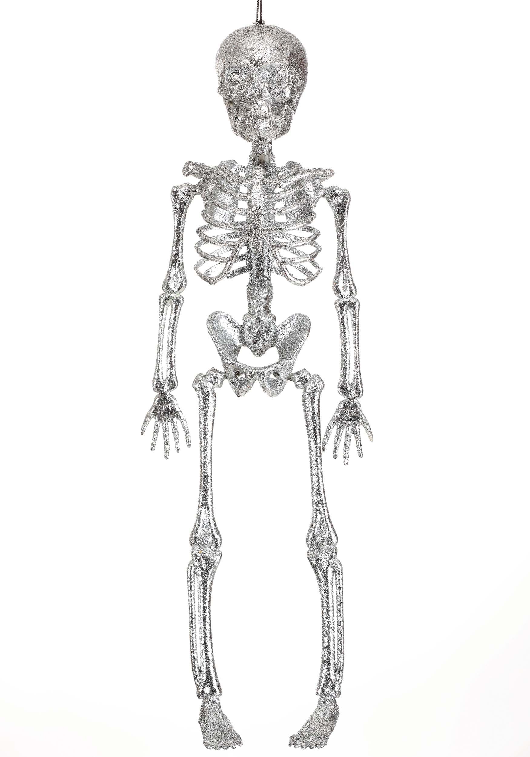 16-Inch Silver Skeleton Glitter Decoration | Mini Skeletons