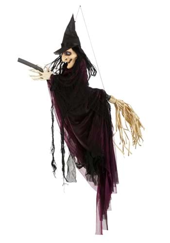 Click Here to buy Flying Witch on Broom with Lights & Voice Halloween Decoration from HalloweenCostumes, CDN Funds & Shipping
