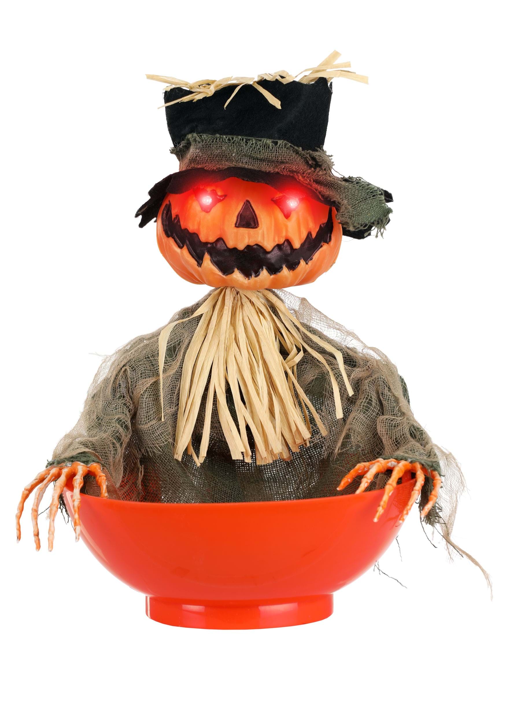 9-Inch Animated Pumpkin Scarecrow with Candy Bowl Decoration | Candy Bowls