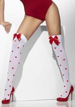 Womens White with Red Bow and Heart Print Thigh Hi Alt 3