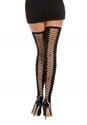 Womens Black Lace Up Look Thigh High Stockings Alt 1