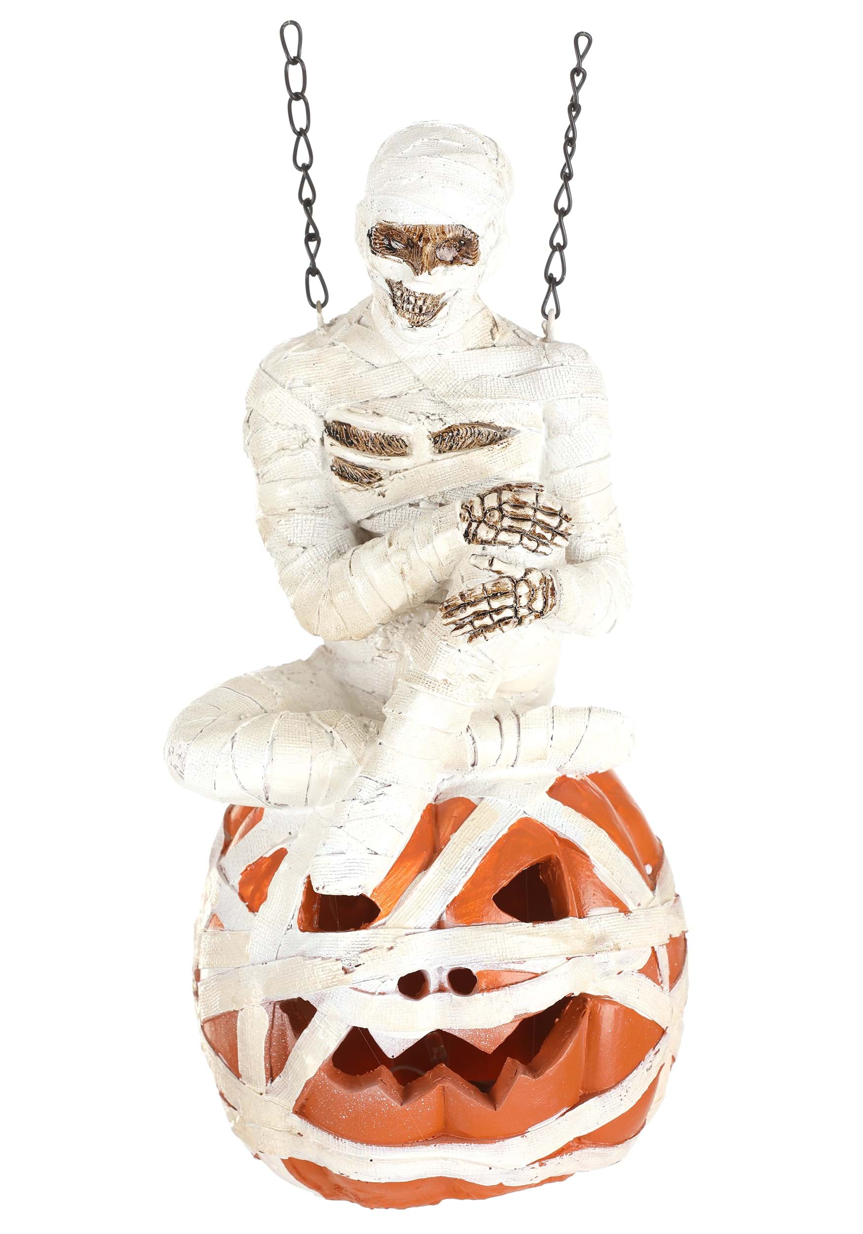 12-Inch Resin Mummy On LED Pumpkin Arrow Figure , Halloween Prop