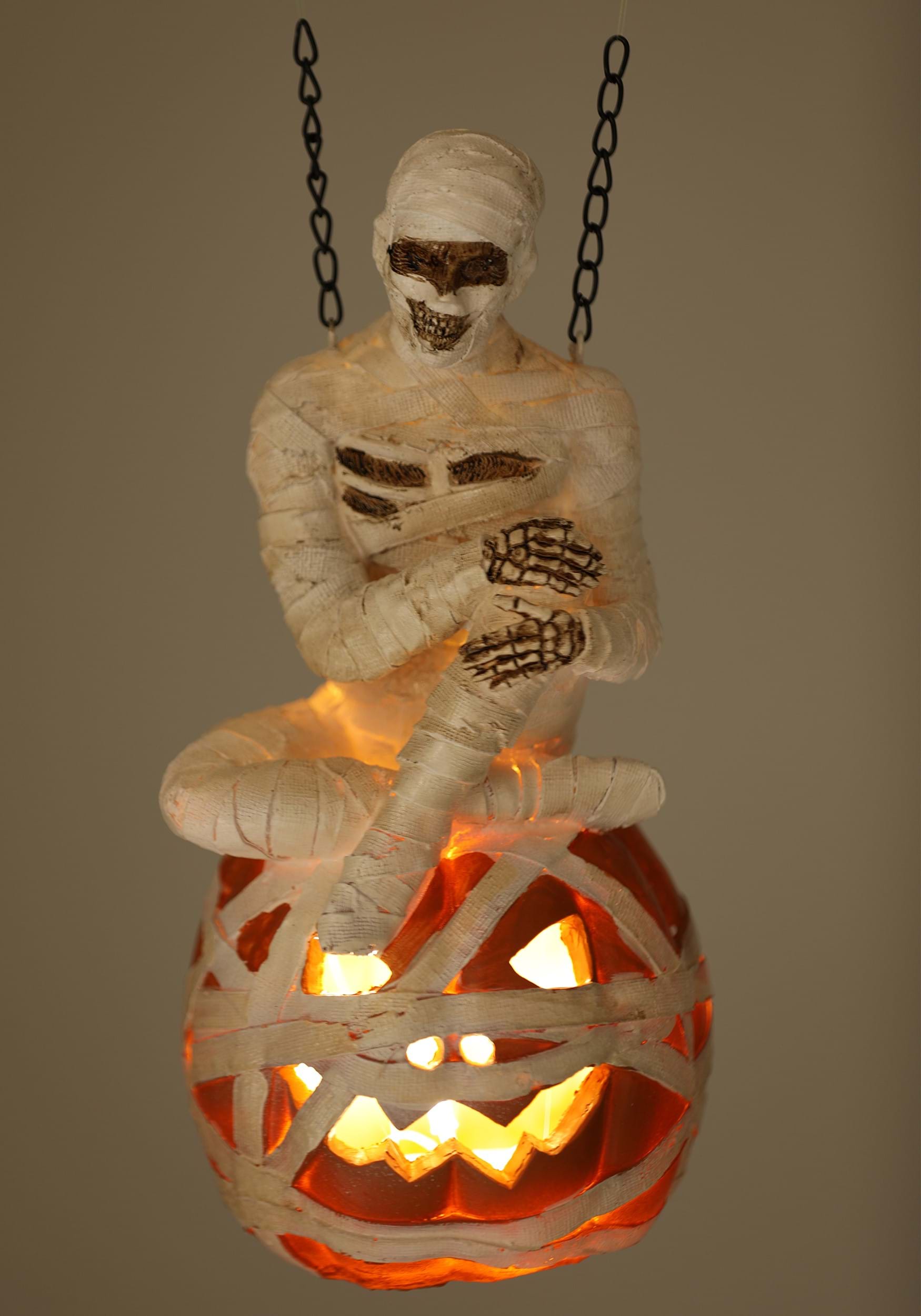 12-Inch Resin Mummy On LED Pumpkin Arrow Figure , Halloween Prop