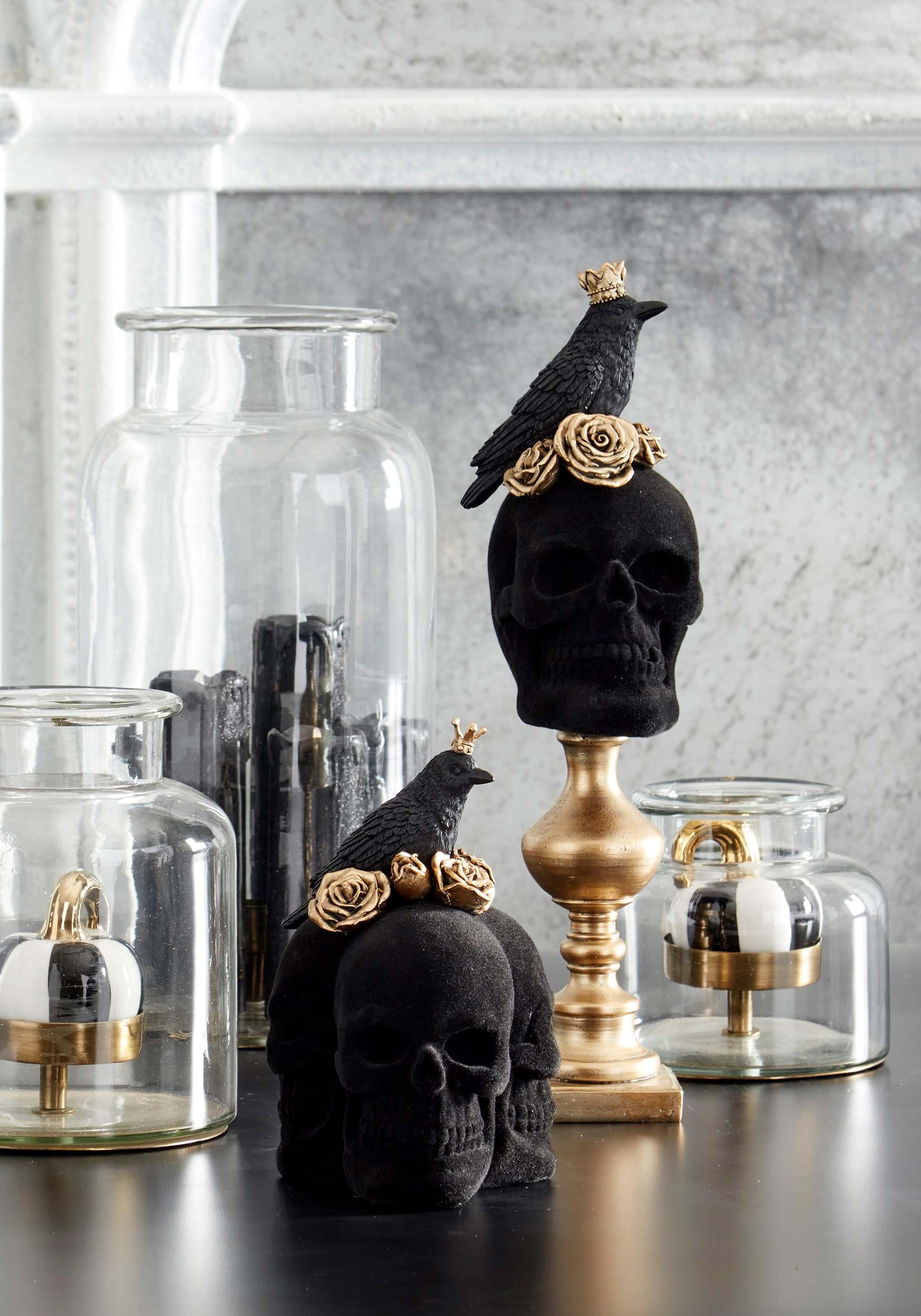16 Inch Black Velvet Skull With Roses , Skull Decorations