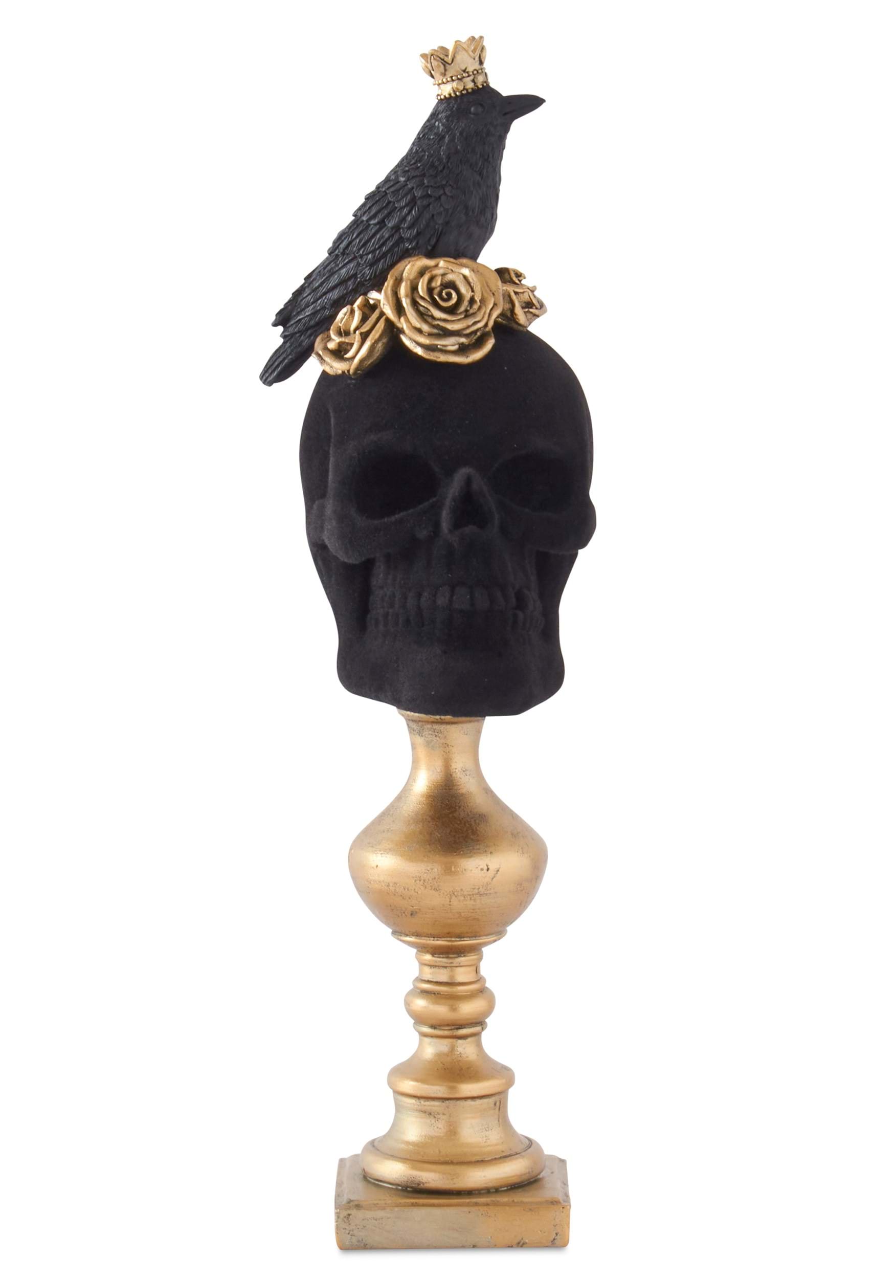 16 Inch Black Velvet Skull With Roses , Skull Decorations