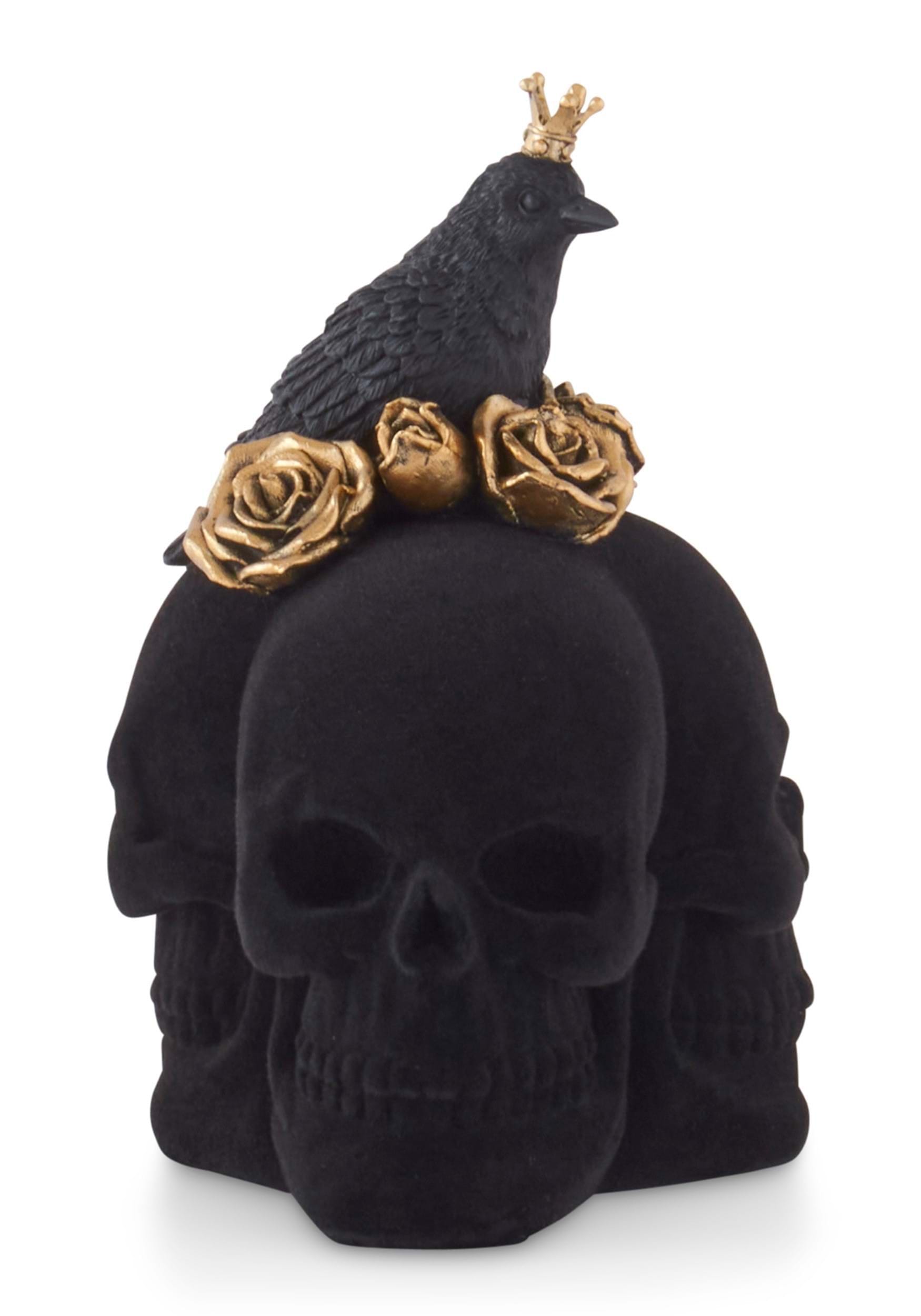 8 Trio Of Black Velvet Skulls With Gold Roses Prop , Skulls