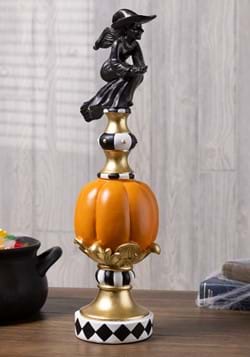 Resin Black White Orange and Gold Finial with Witch