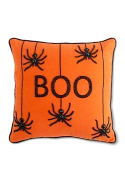 18" Orange Square Beaded BOO Pillow W/ Spiders