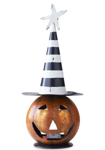Click Here to buy Eighteen Inch LED Jack O Lantern with Black and White Hat from HalloweenCostumes, CDN Funds & Shipping