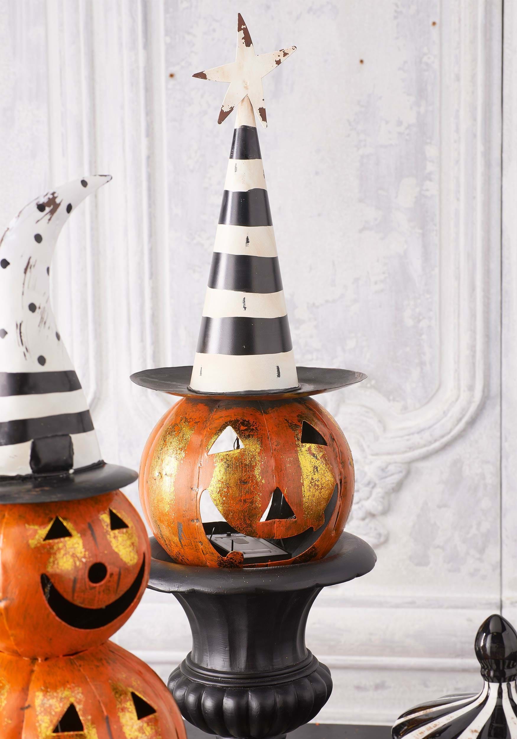 Eighteen Inch LED Jack O Lantern With Black And White Hat