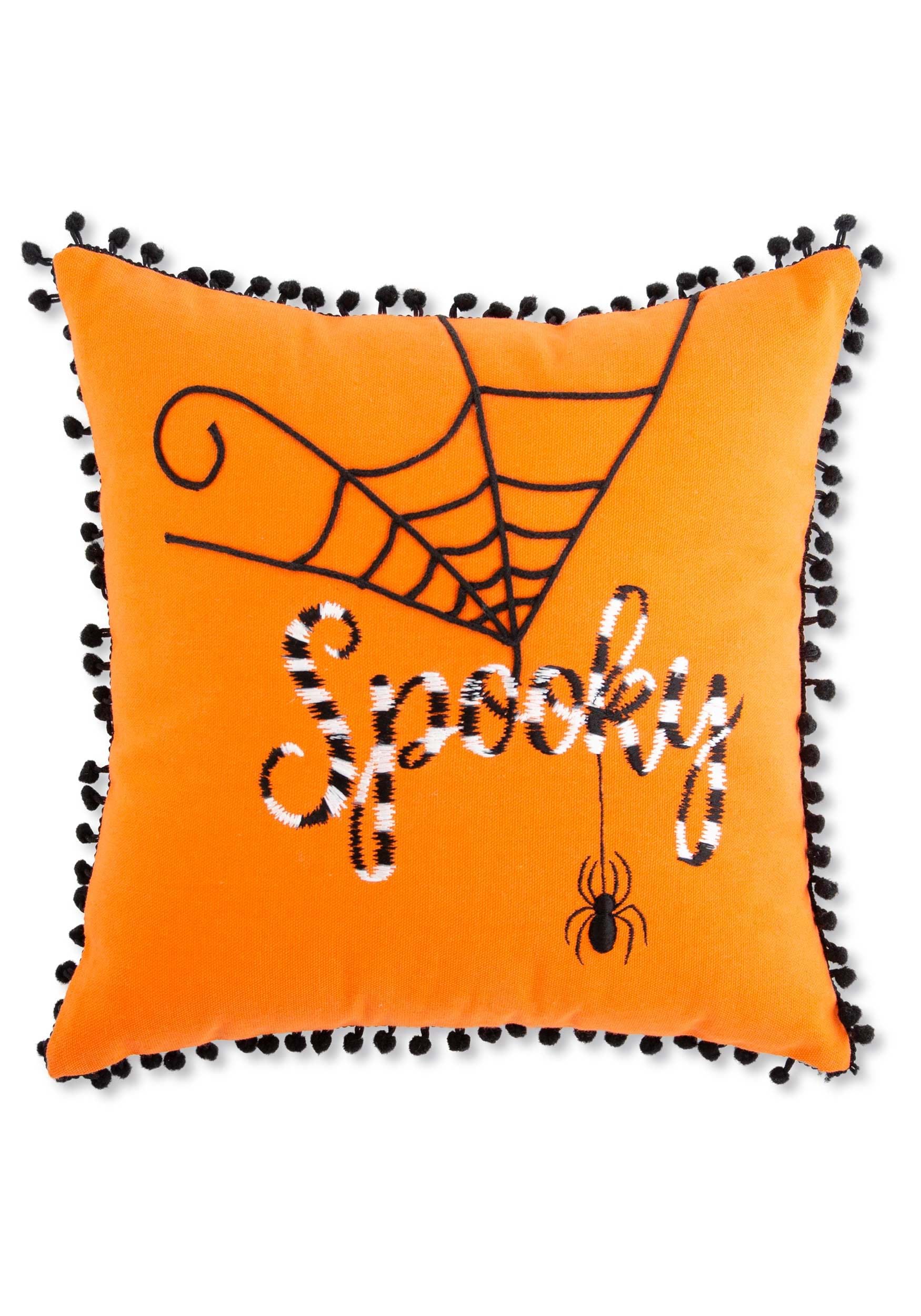 12 Orange Halloween Pillow W/ Black And White Embroidery