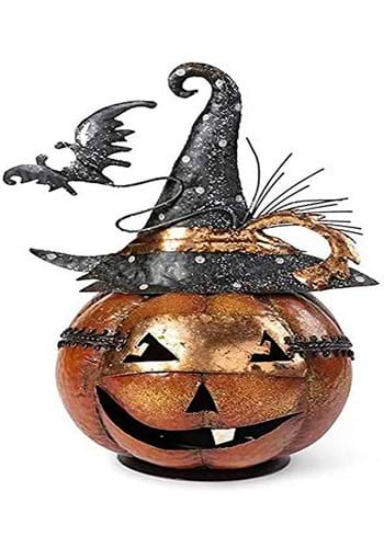 Click Here to buy 13  Metal Jack O Lantern With Witch Hat and Bat from HalloweenCostumes, CDN Funds & Shipping