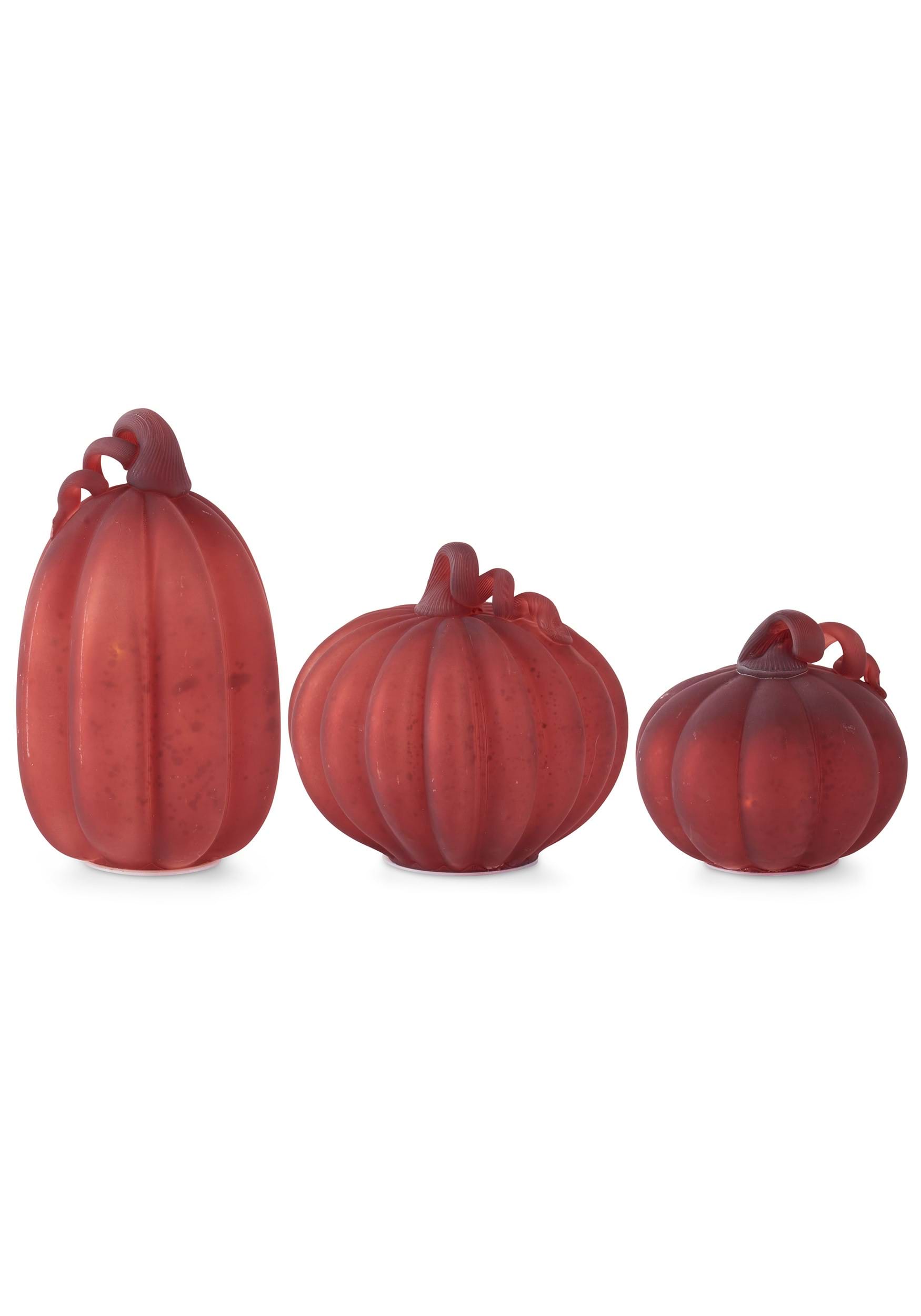 Set Of 3 Red Mercury Glass LED Pumpkins Prop , Pumpkin Decorations
