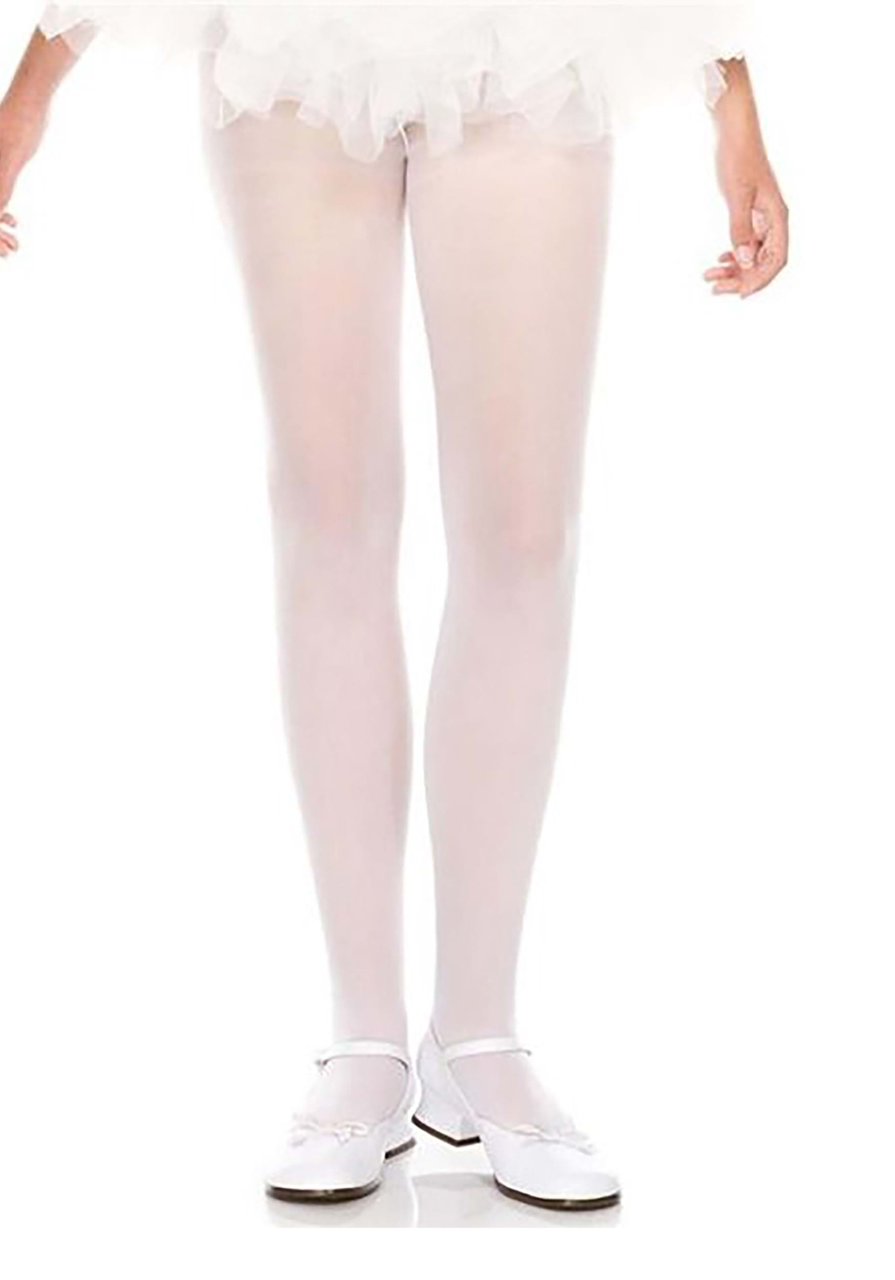 Child Girls White Opaque Tights Pantyhose Hosiery - Abracadabra Fancy Dress
