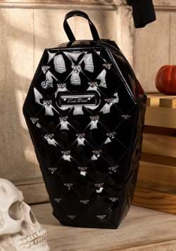 Black Bat Studded Quilted Patent Coffin Backpack