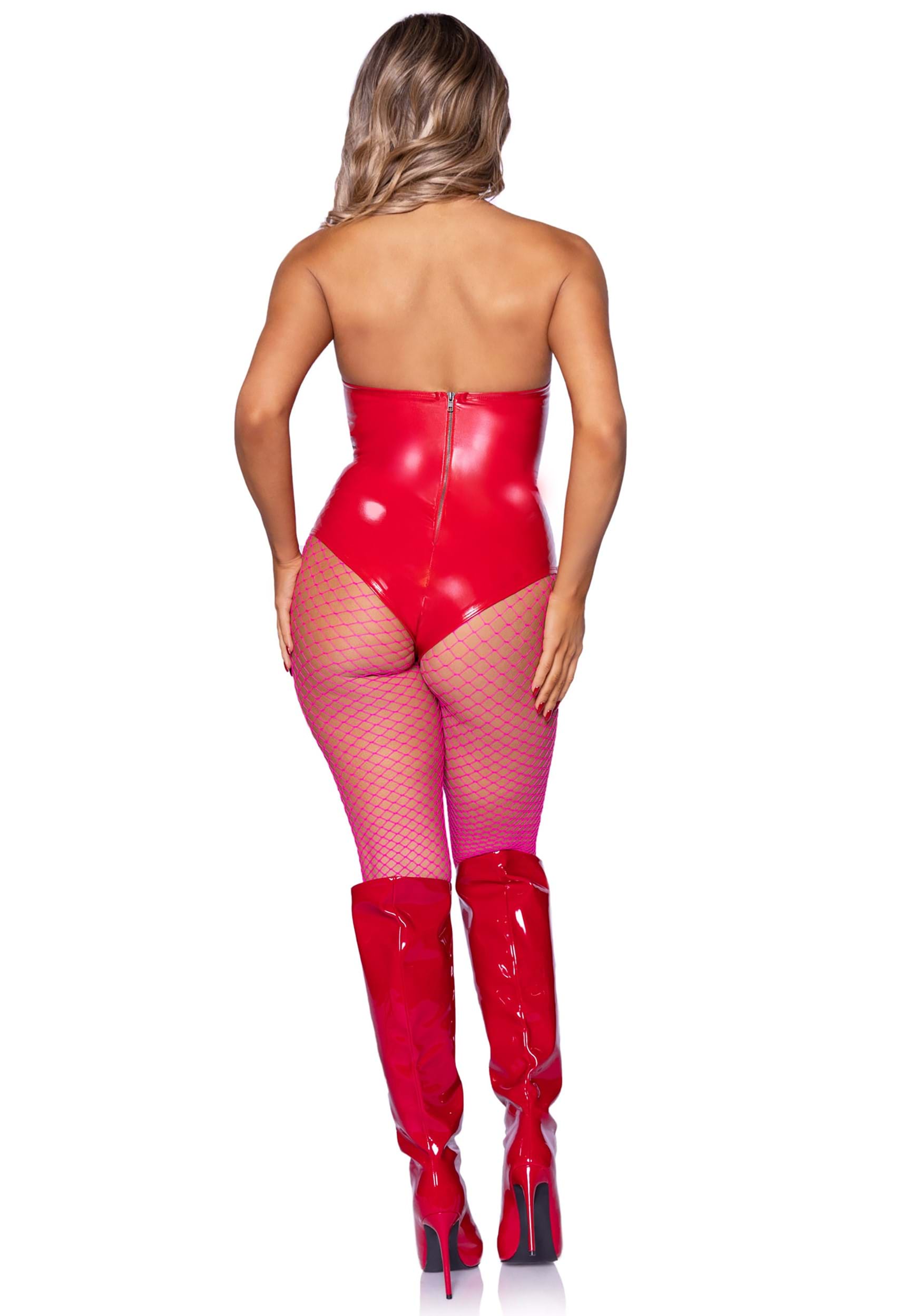 Red Vinyl Boned Bodysuit Women's Costume