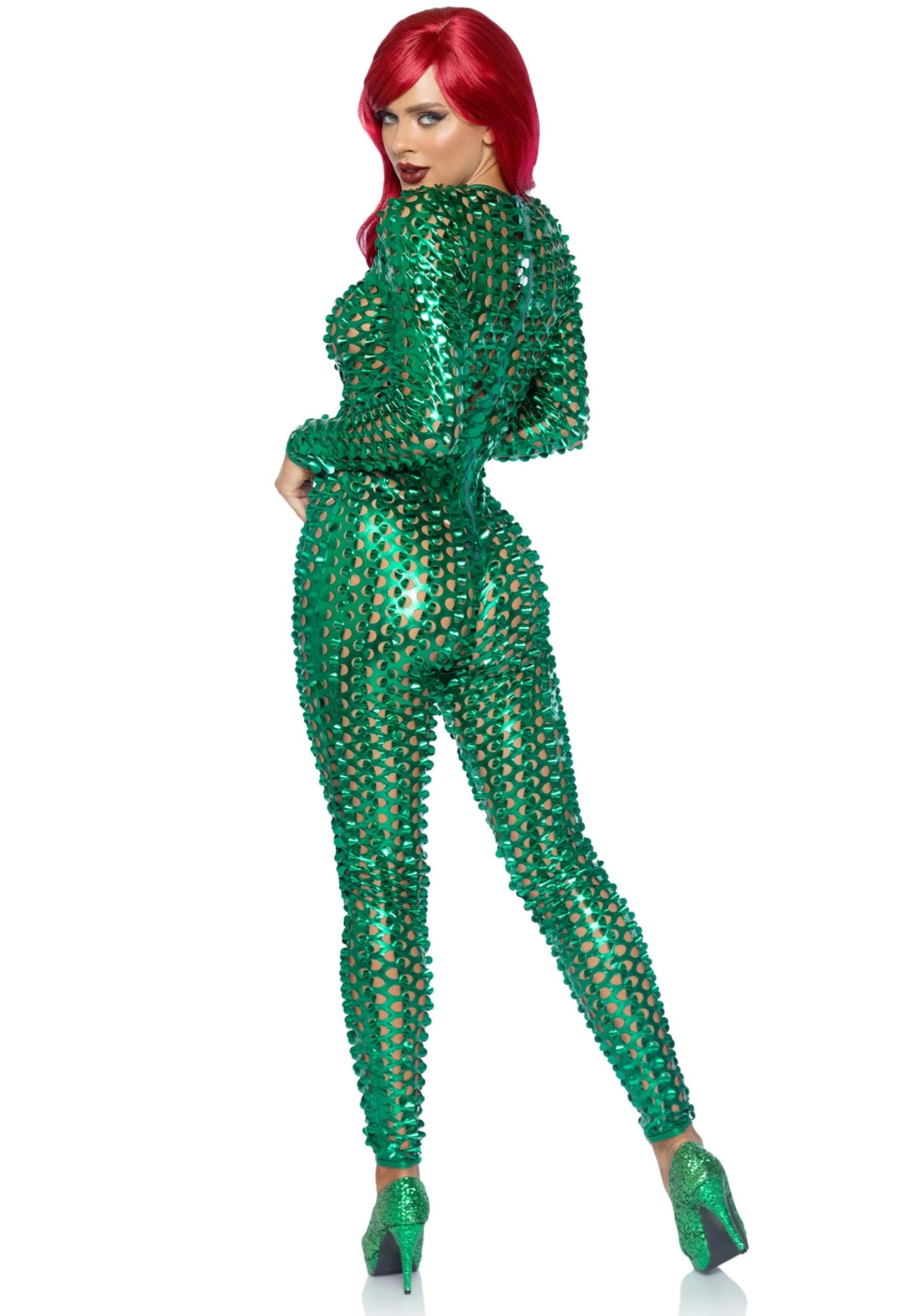 Green Laser Cut Metallic Catsuit Costume