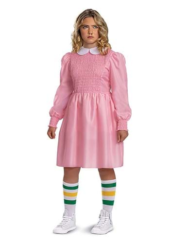 Click Here to buy Tween Stranger Things Classic Pink Dress Eleven Costume from HalloweenCostumes, CDN Funds & Shipping