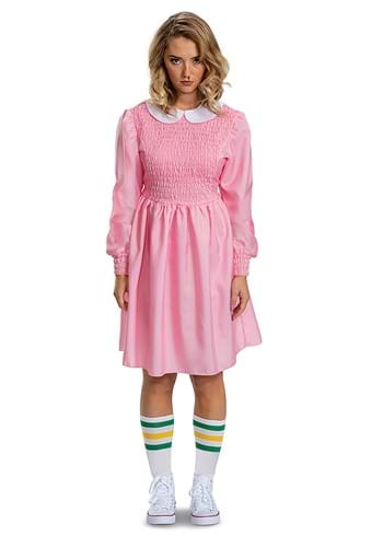 Click Here to buy Stranger Things Womens Deluxe Pink Dress Eleven Costume from HalloweenCostumes, CDN Funds & Shipping
