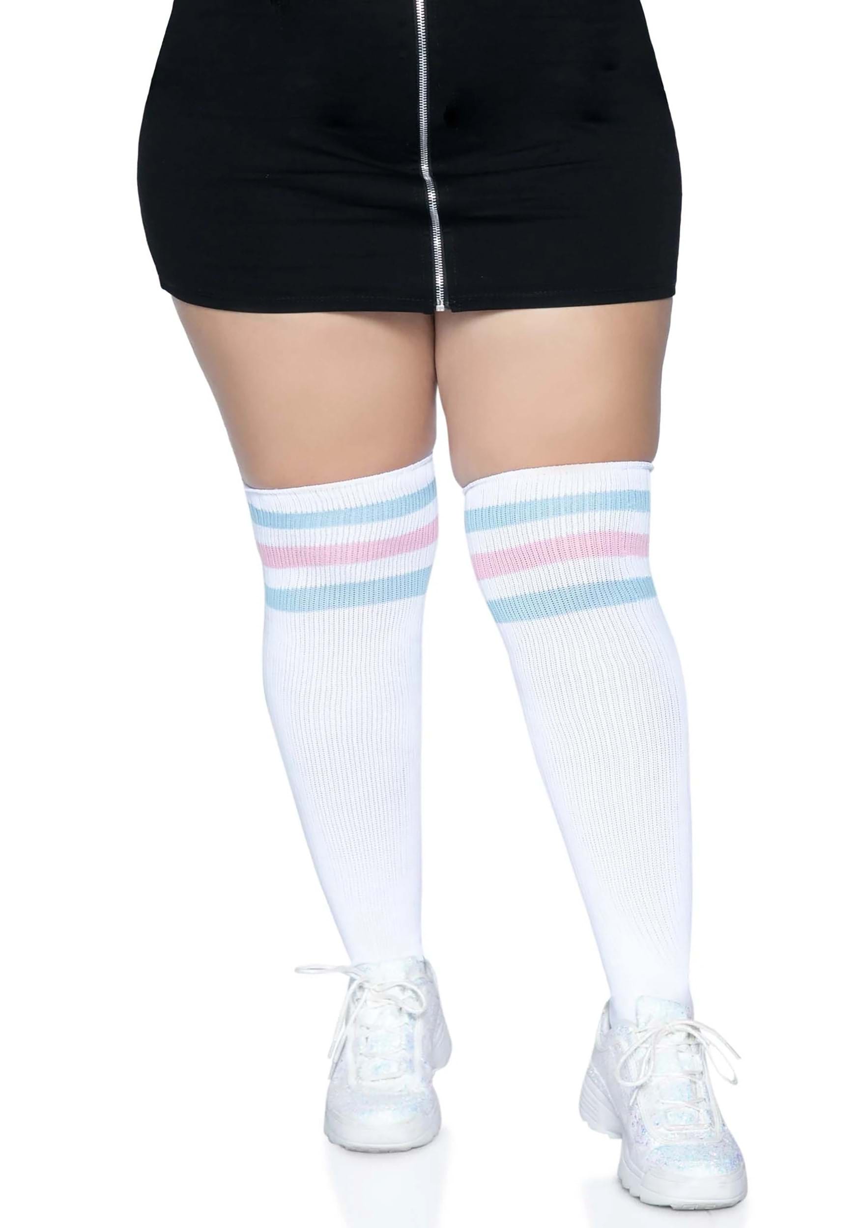 Plus White Socks with Pink and Blue Stripes for Women