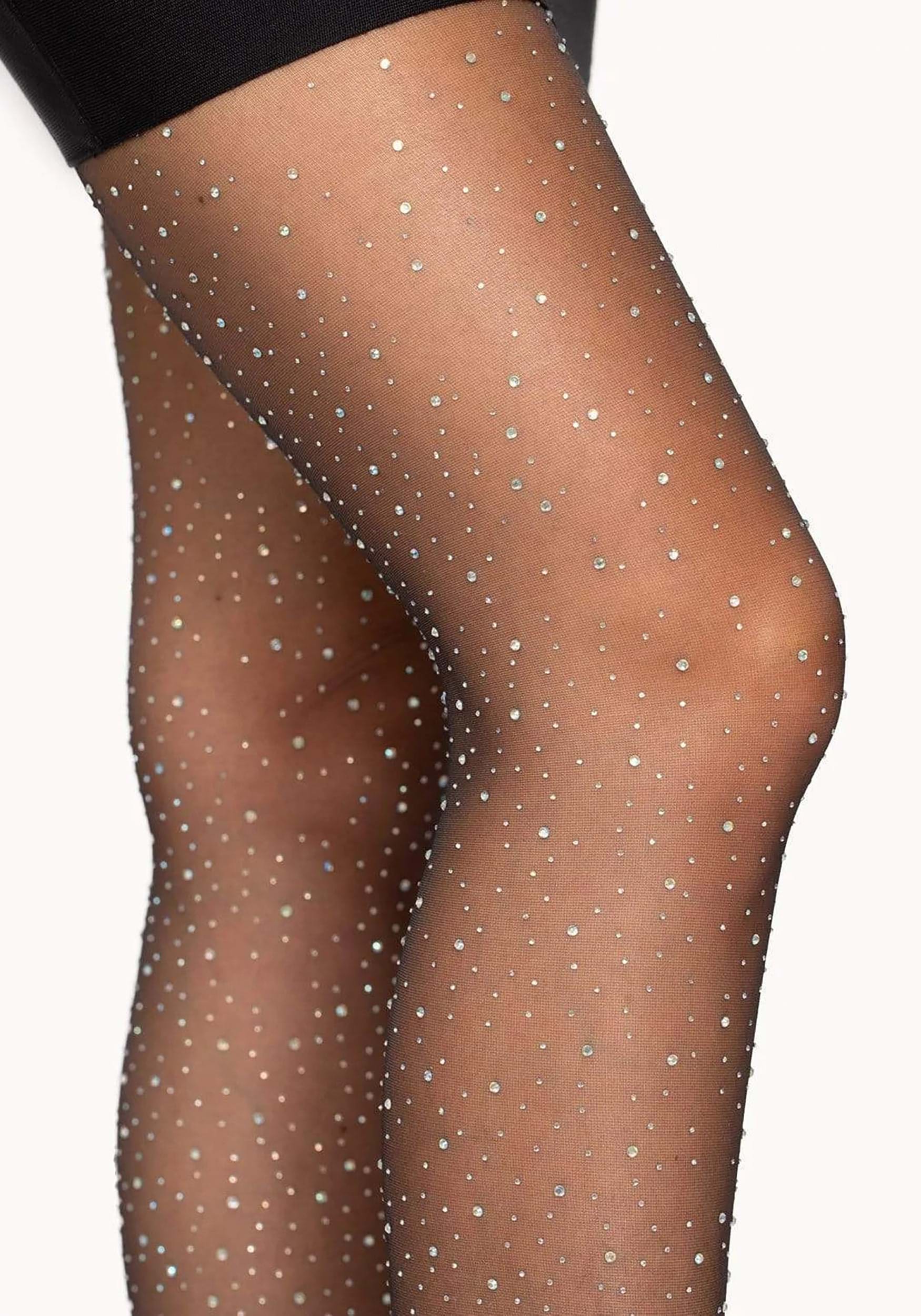 4 Pairs of Women's Stockings Semi Opaque Black Rhinestones Patterned Tights  High Waist Footed Pantyhose for Teen Girls