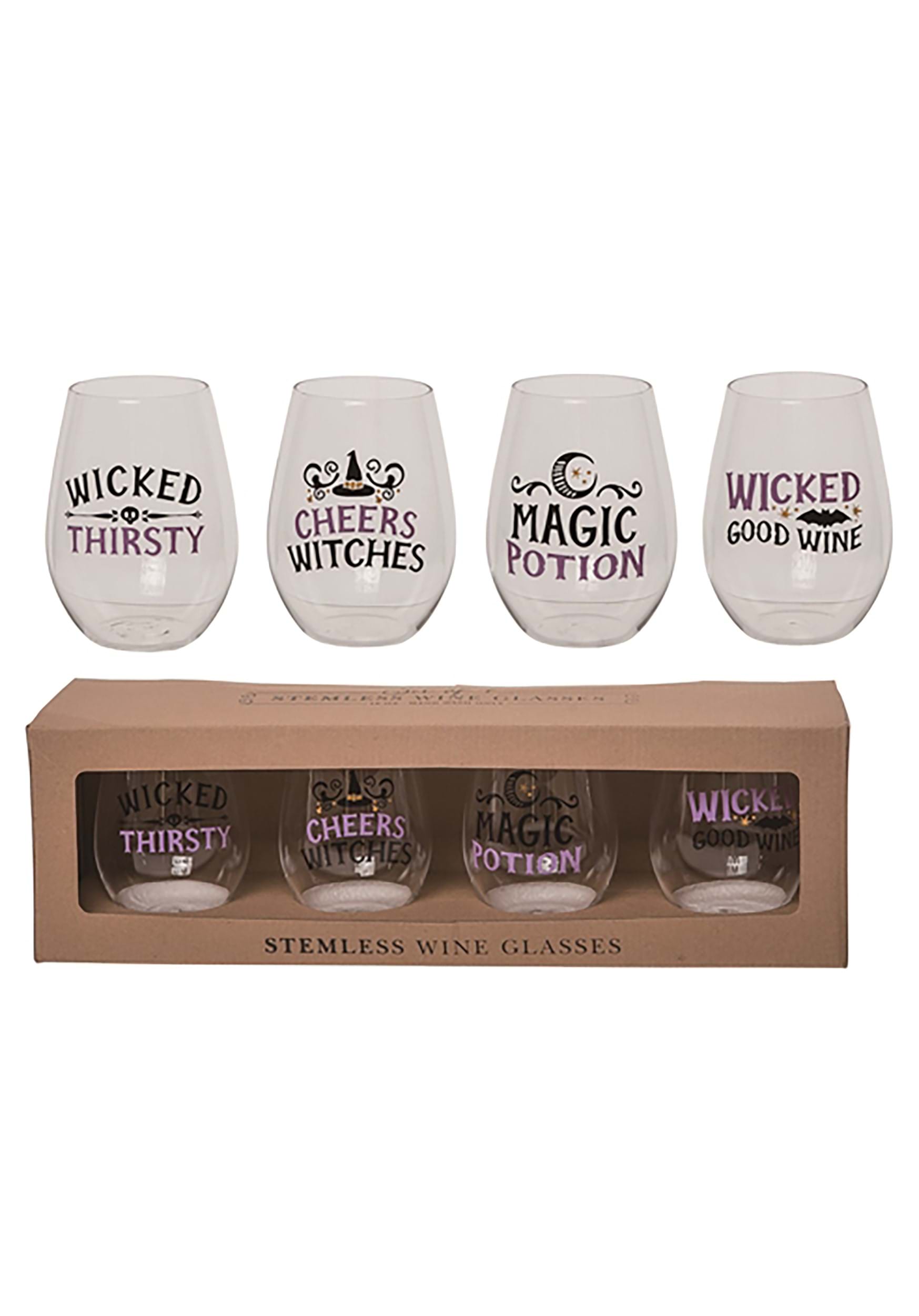 18 Ounce Witchy Stemless Wine Glass Set , Halloween Kitchen And Dining