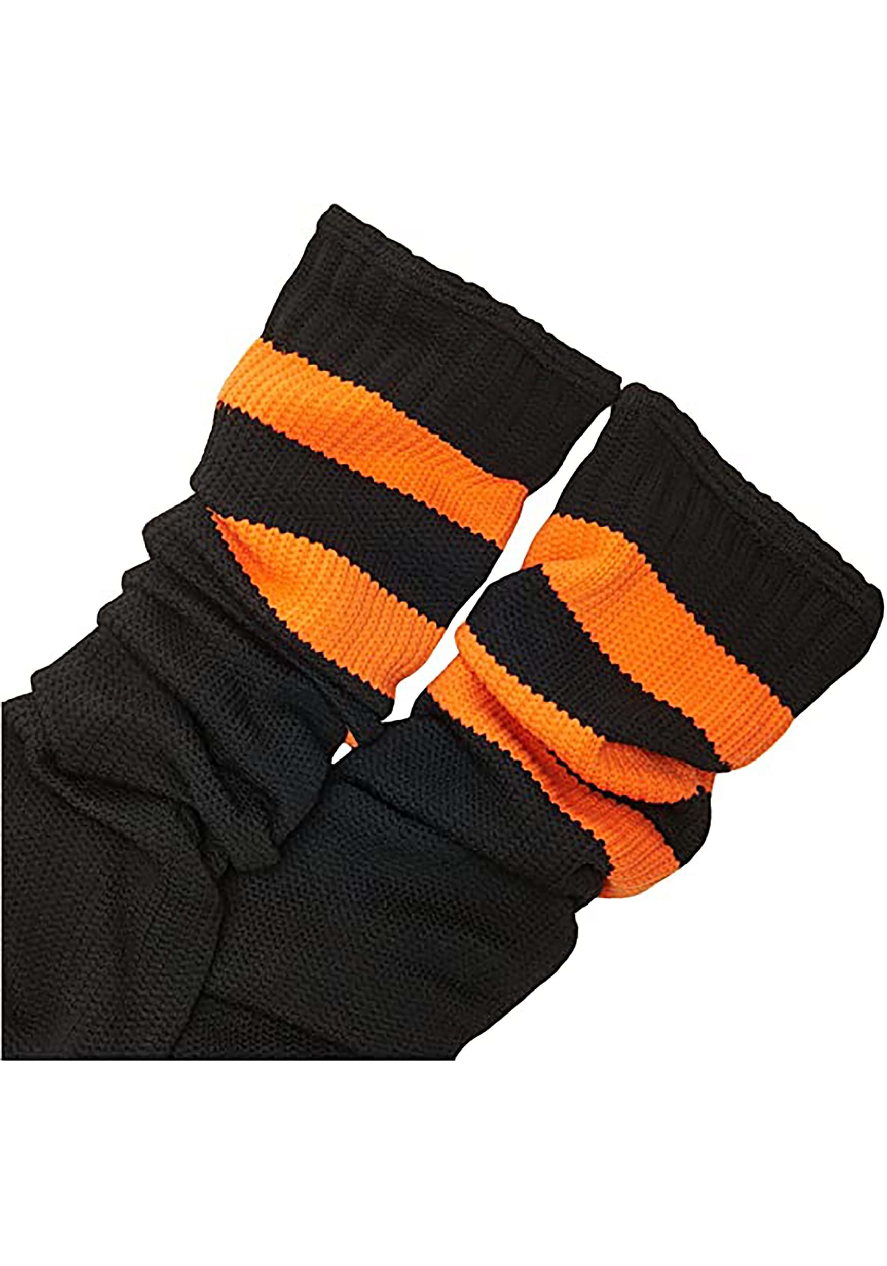 Women's Thigh High Athletic Black Socks With Orange Stripes Thigh Highs