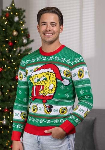 Adult Spongebob Present Green Ugly Christmas Sweater