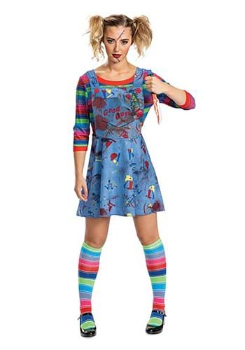 Click Here to buy Kidss Play Deluxe Chucky Dress Womens Costume from HalloweenCostumes, CDN Funds & Shipping