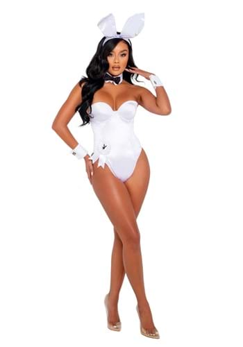 Click Here to buy Playboy Womens White Bunny Costume from HalloweenCostumes, CDN Funds & Shipping