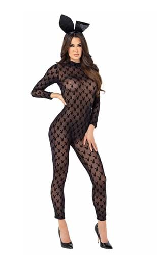 Click Here to buy Womens Sheer Playboy Bunny Bodysuit from HalloweenCostumes, CDN Funds & Shipping