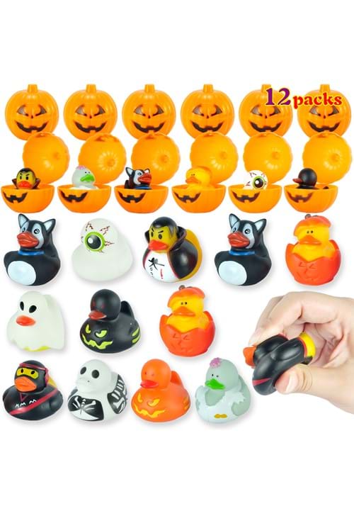 12 Pack Halloween Prefilled Pumpkin Box with Rubber Duck